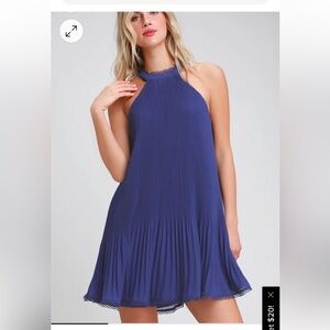 Lulus Elegant cobalt Blue Pleated Halter Dress size Small